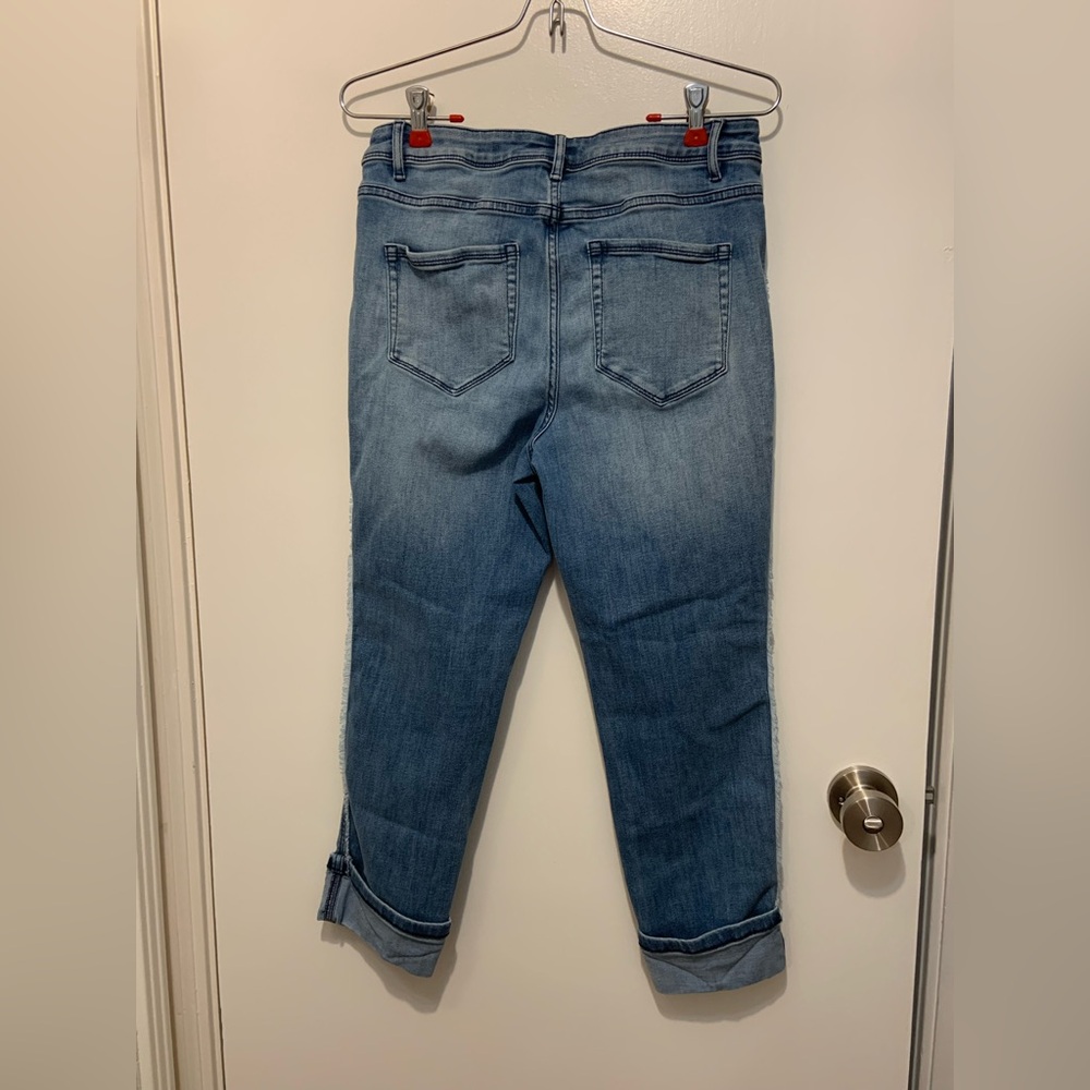 J. Jill Light Blue High Ride Cropped Fringe Jeans. Size 8 - Picture 2 of 11